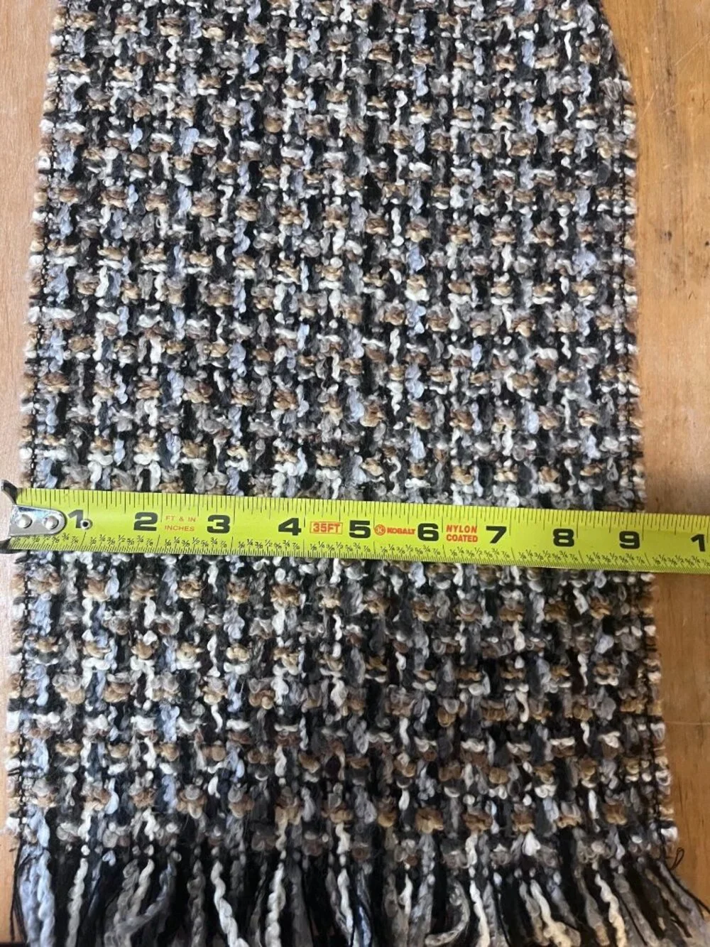 Woven soft neck scarf V Fraas 60x9in gray black brown